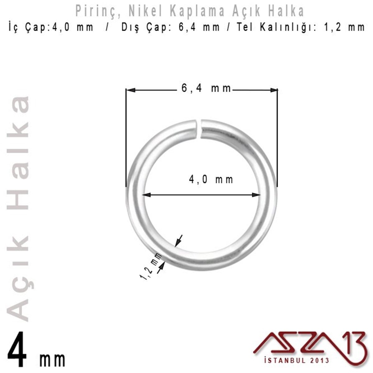 Nikel Kaplamalı 1,2 mm Telden 4 mm Açık Halka / Paket İçeriği 95 Adet
