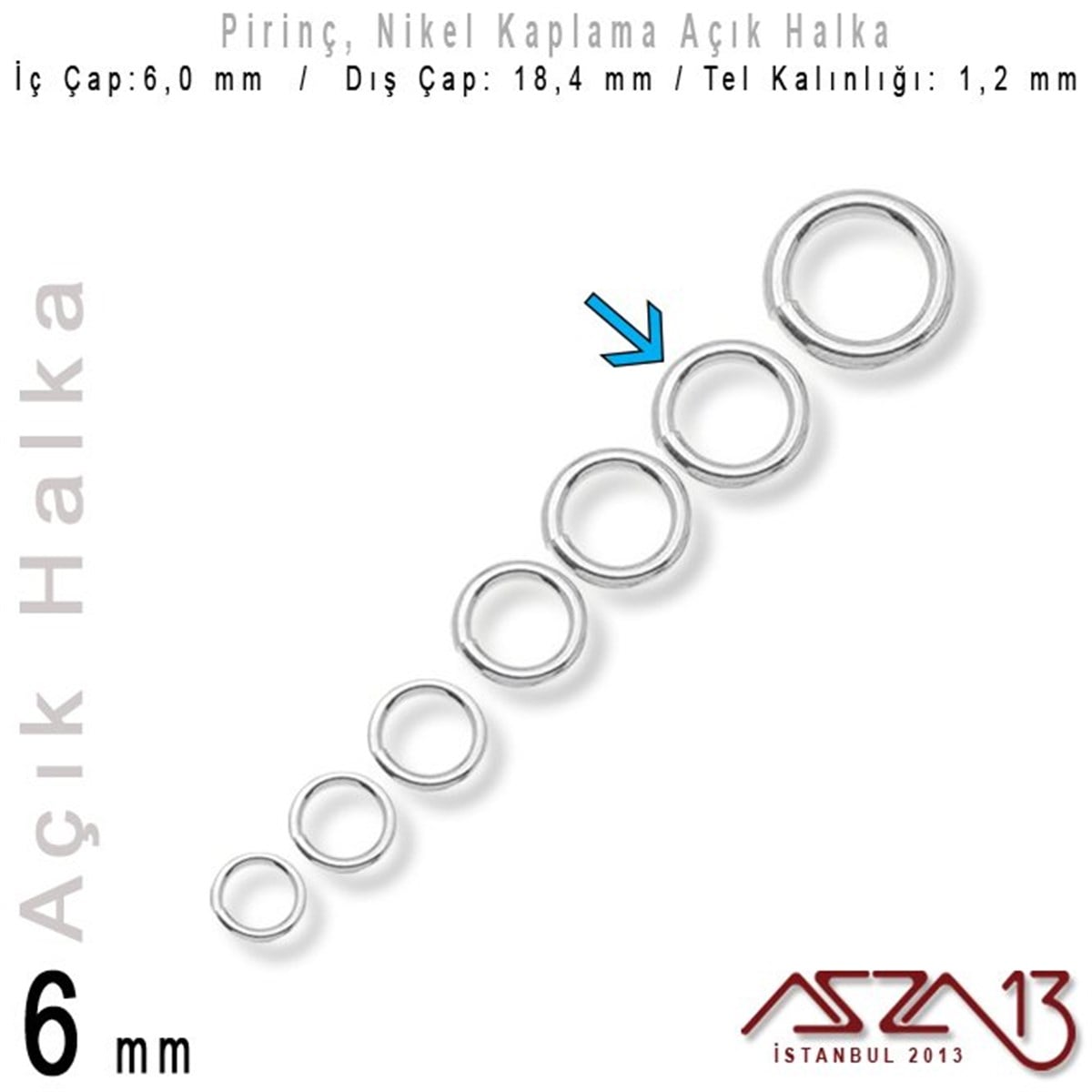 Nikel Kaplamalı 1,2 mm Telden 6 mm Açık Halka / Paket İçeriği 70 Adet