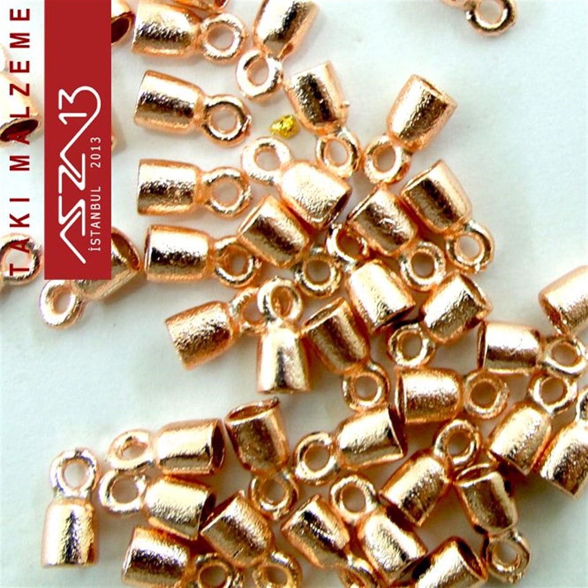 Rose Altın Kaplamalı 6x3 mm Pirinç Döküm Kordon-Zincir Sonu Kapsül / Paket İçeriği 10 Adet