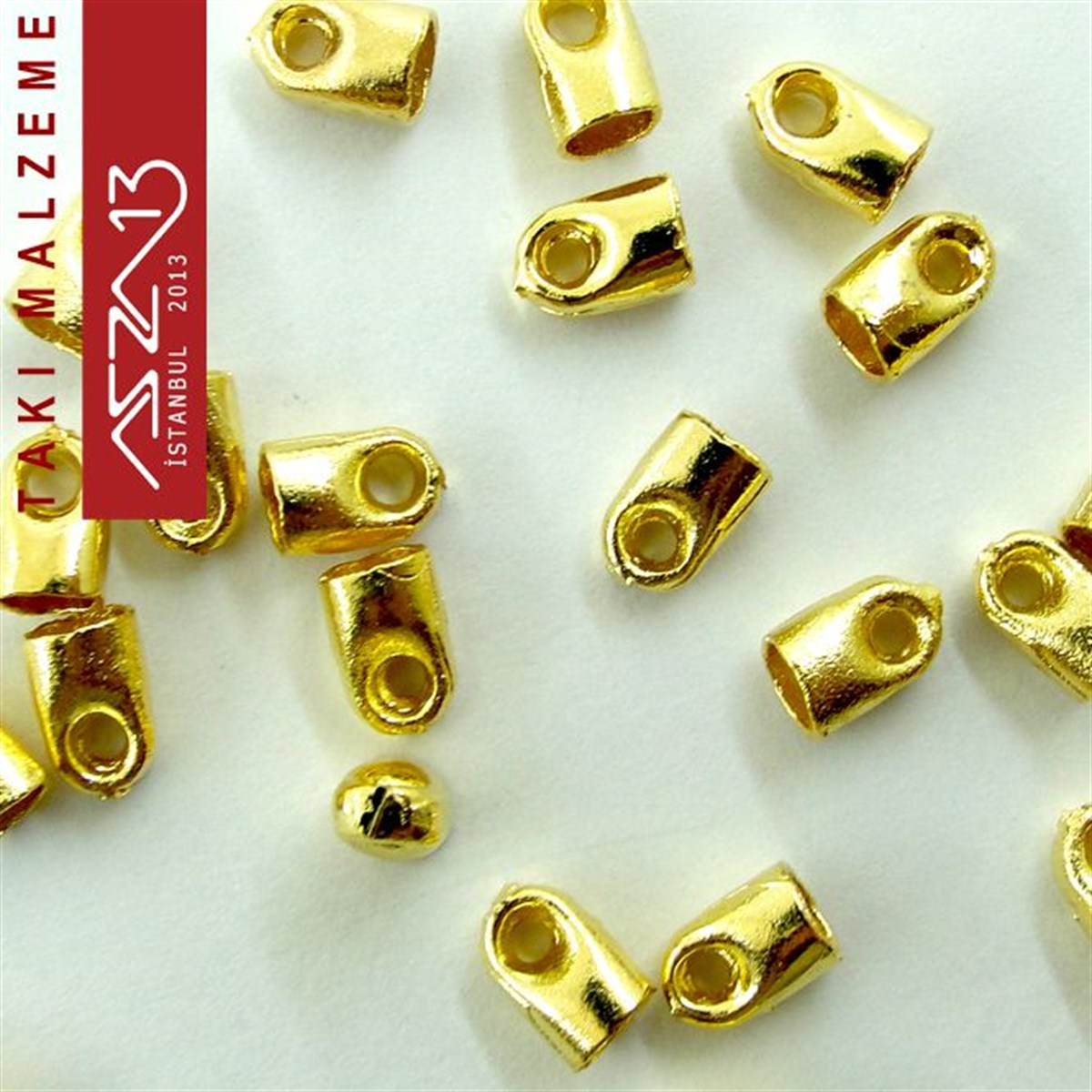 Altın Kaplamalı 6,5x4 mm Pirinç Döküm Kordon-Zincir Sonu Kapsül / Paket İçeriği 10 Adet