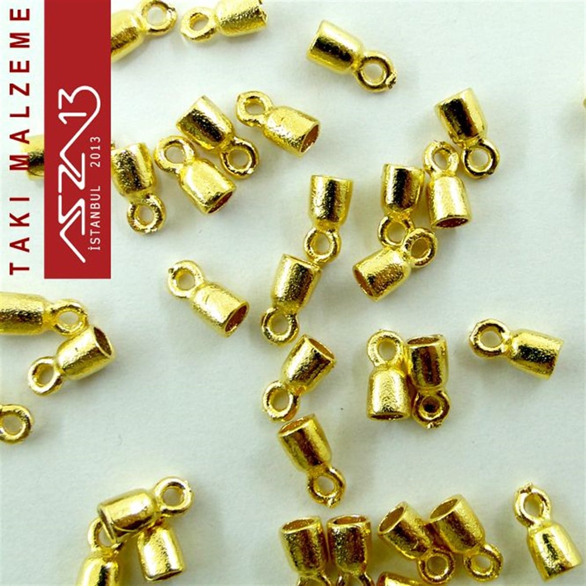 Altın Kaplamalı 6x3 mm Pirinç Döküm Kordon-Zincir Sonu Kapsül / Paket İçeriği 10 Adet