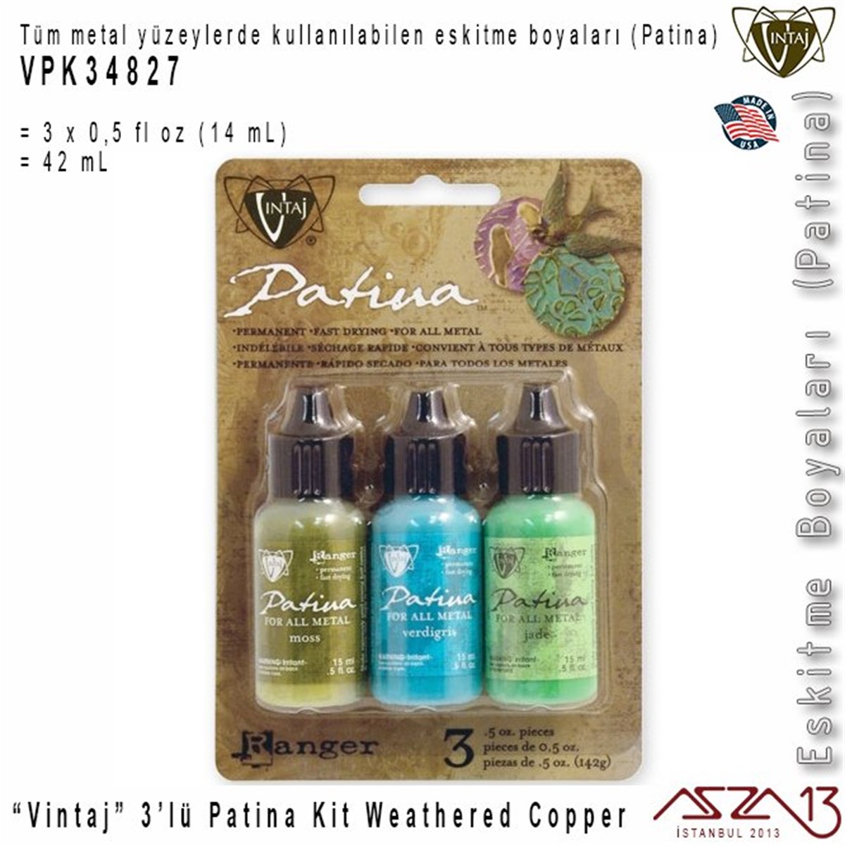 Vintaj VPK34827 Patina Boyası 3lü Set (Weathered Copper)