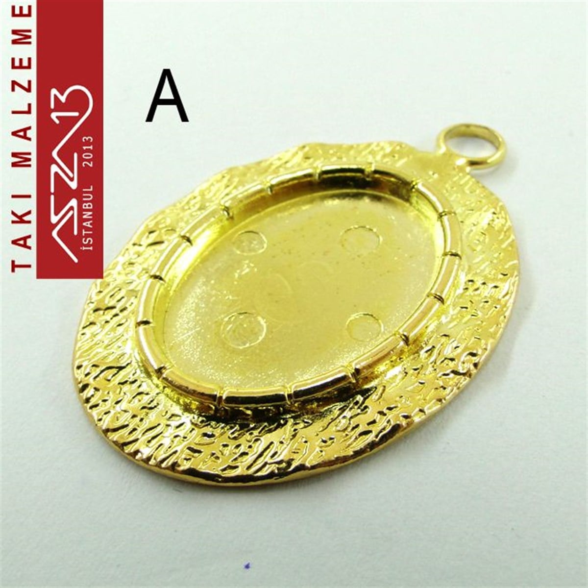 Altın - Gümüş Kaplamalı 42x28 mm Oval Kaboşon Yuva, Taş Ölçüsü 23x16 mm / Paket İçeriği 1 Adet