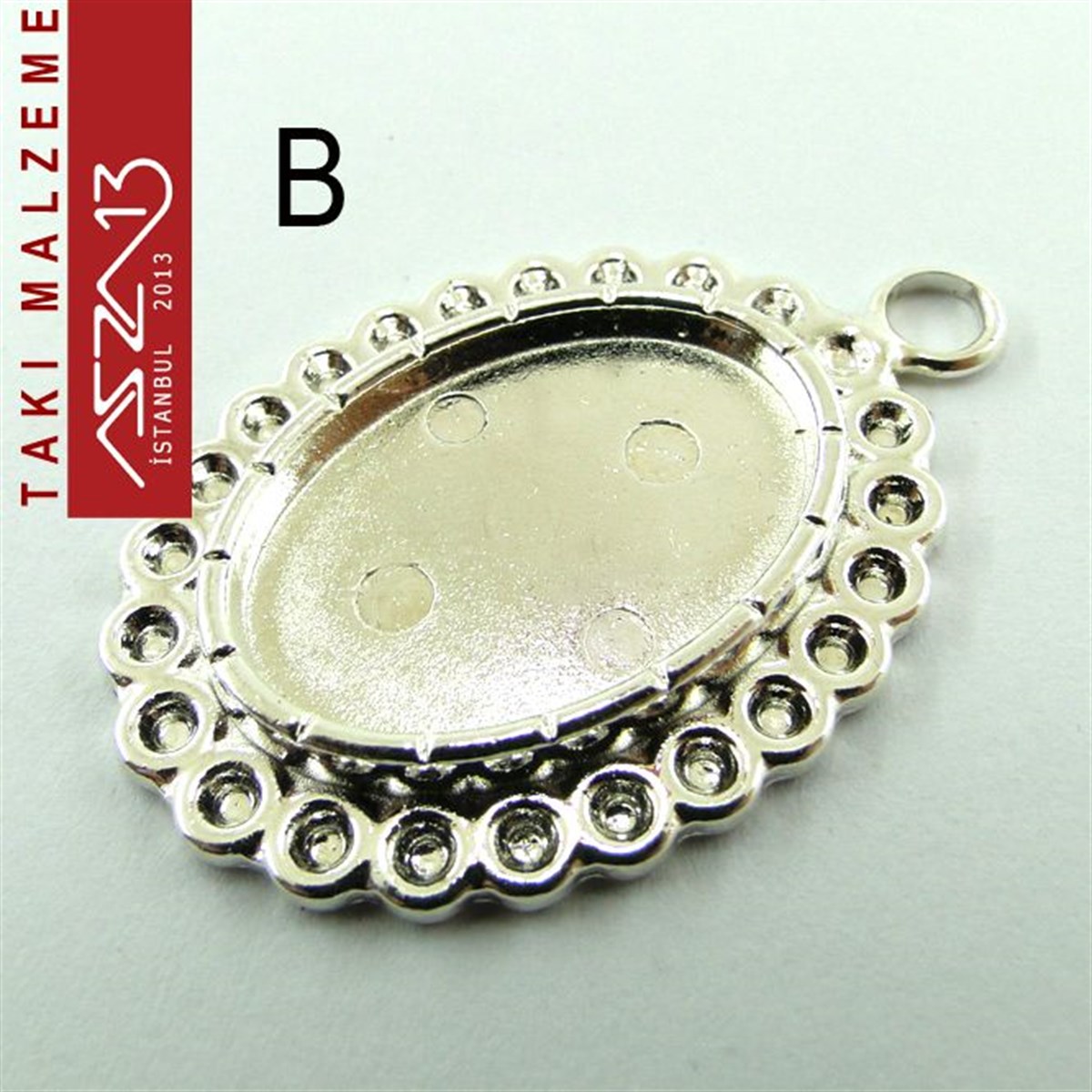 Altın - Gümüş Kaplamalı 40x27 mm Oval Kaboşon Yuva, Taş Ölçüsü 23x16 mm / Paket İçeriği 1 Adet