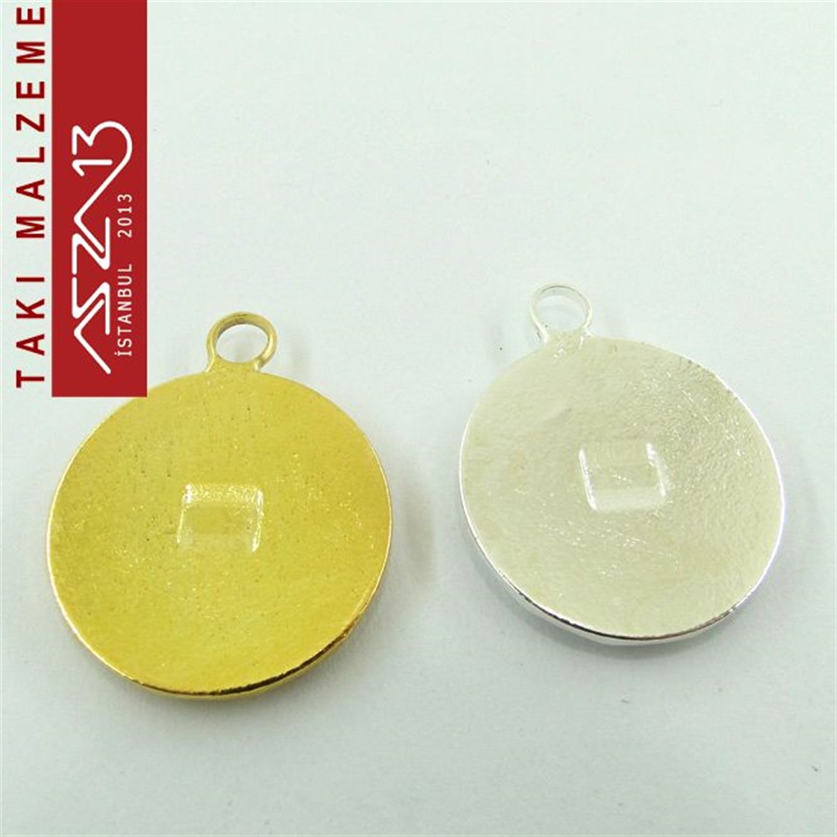 Altın - Gümüş Kaplamalı 33x26 mm Yuvarlak Kaboşon Yuva, Taş Ölçüsü 16 mm / Paket İçeriği 1 Adet