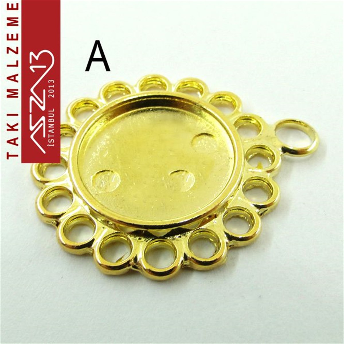 Altın - Gümüş Kaplamalı 33x28 mm Yuvarlak Kaboşon Yuva, Taş Ölçüsü 16 mm / Paket İçeriği 1 Adet