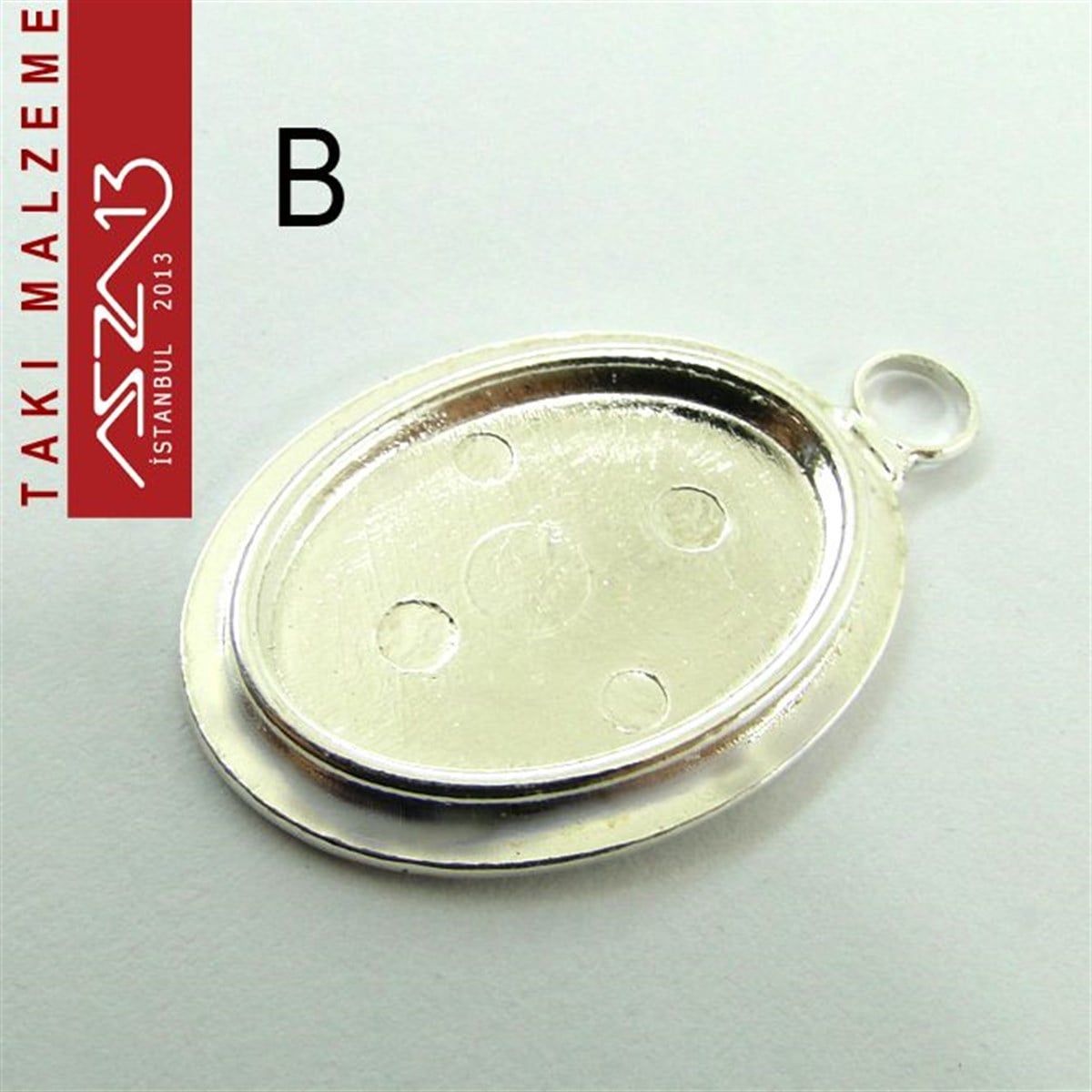 Altın - Gümüş Kaplamalı 35x23 mm Oval Kaboşon Yuva, Taş Ölçüsü 23x16 mm / Paket İçeriği 1 Adet