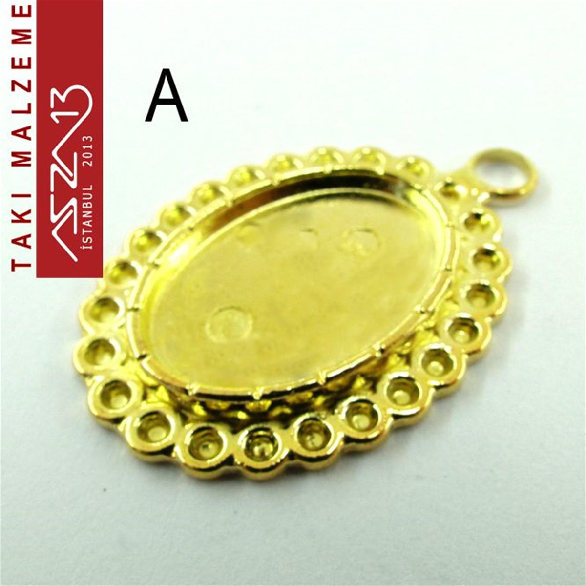 Altın - Gümüş Kaplamalı 40x27 mm Oval Kaboşon Yuva, Taş Ölçüsü 23x16 mm / Paket İçeriği 1 Adet