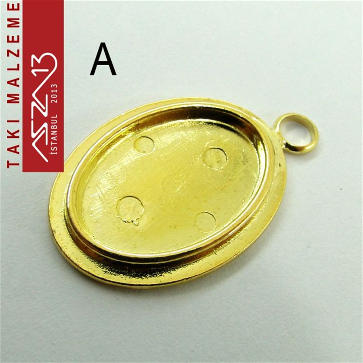 Altın - Gümüş Kaplamalı 35x23 mm Oval Kaboşon Yuva, Taş Ölçüsü 23x16 mm / Paket İçeriği 1 Adet