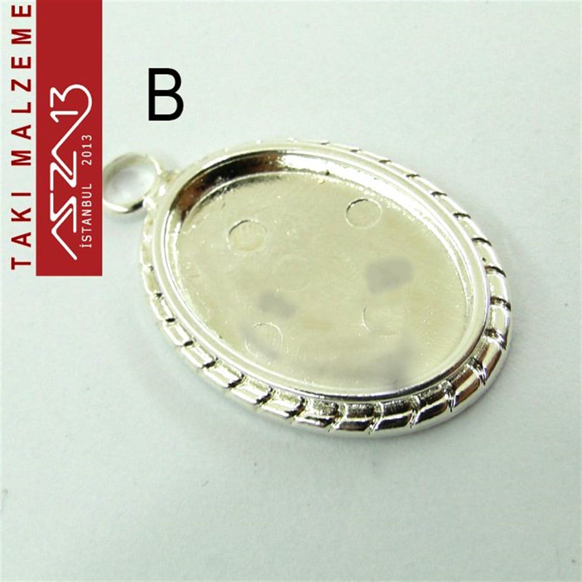 Altın - Gümüş Kaplamalı 34x22 mm Oval Kaboşon Yuva, Taş Ölçüsü 23x16 mm / Paket İçeriği 1 Adet