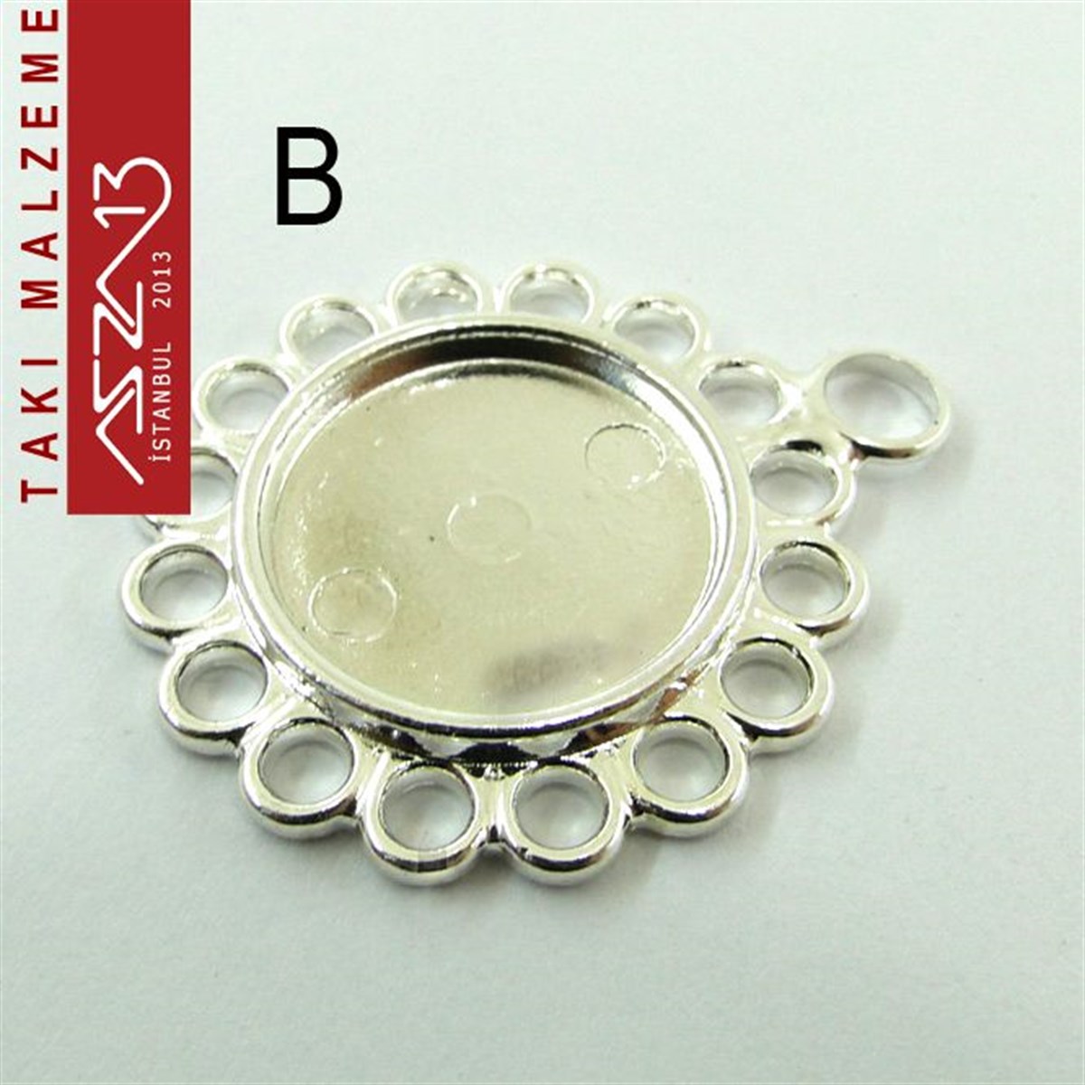 Altın - Gümüş Kaplamalı 33x28 mm Yuvarlak Kaboşon Yuva, Taş Ölçüsü 16 mm / Paket İçeriği 1 Adet