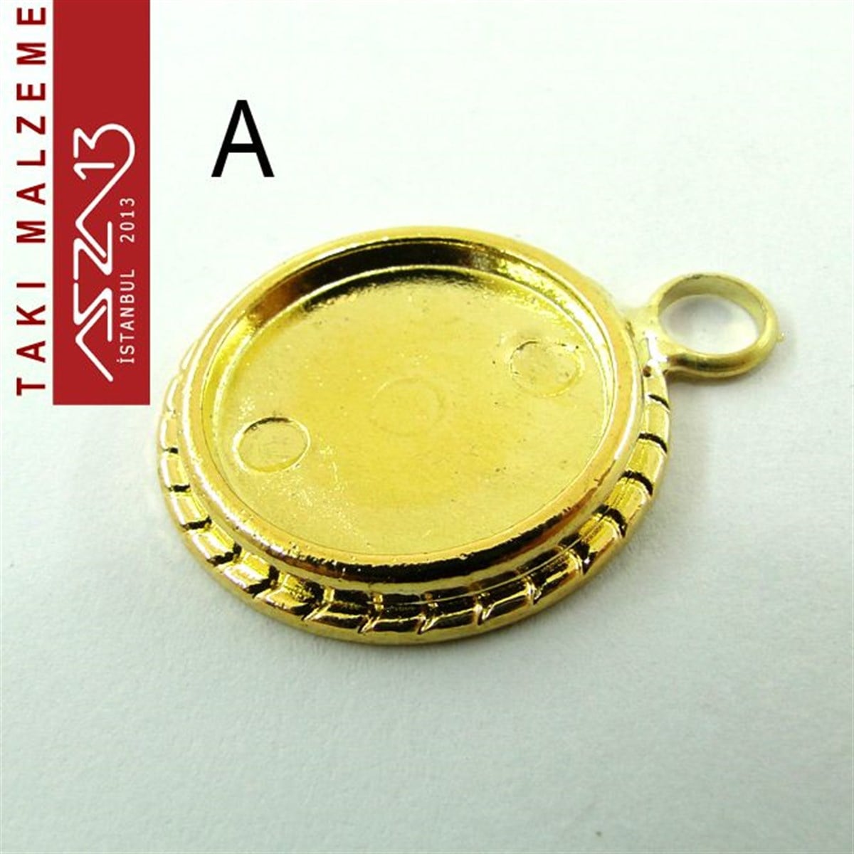 Altın - Gümüş Kaplamalı 27x22 mm Yuvarlak Kaboşon Yuva, Taş Ölçüsü 16 mm / Paket İçeriği 1 Adet