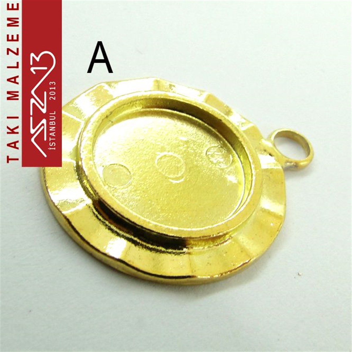 Altın - Gümüş Kaplamalı 33x26 mm Yuvarlak Kaboşon Yuva, Taş Ölçüsü 16 mm / Paket İçeriği 1 Adet