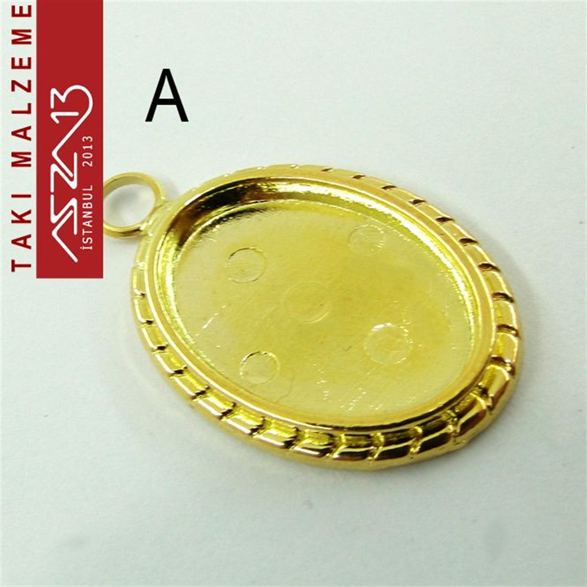 Altın - Gümüş Kaplamalı 34x22 mm Oval Kaboşon Yuva, Taş Ölçüsü 23x16 mm / Paket İçeriği 1 Adet