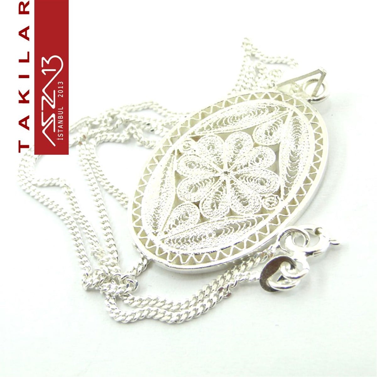 1,8x2,8 cm Oval 925 Gümüş Telkari Madalyon Kolye