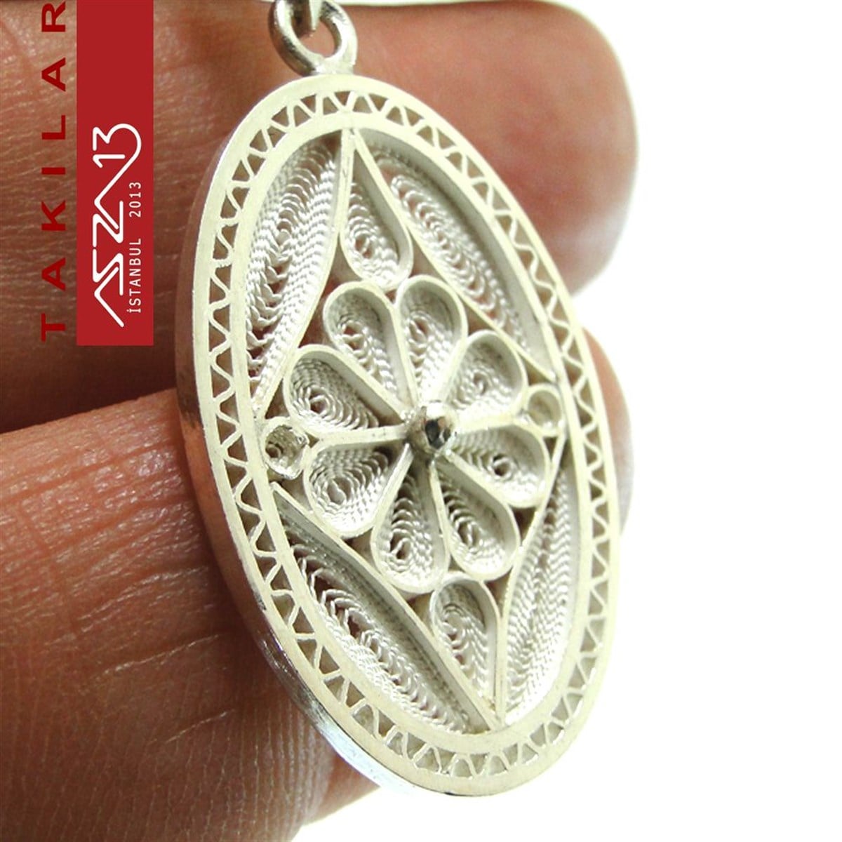 1,8x2,8 cm Oval 925 Gümüş Telkari Madalyon Kolye