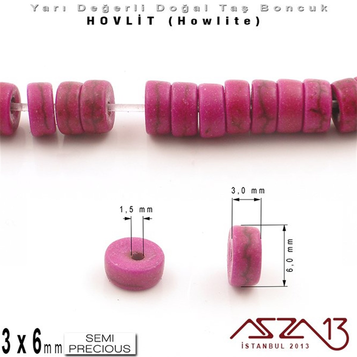 6 mm - Disk - Düz Yüzey - Açık Mor Hovlit (Howlite) Boncuk / 60 Adet