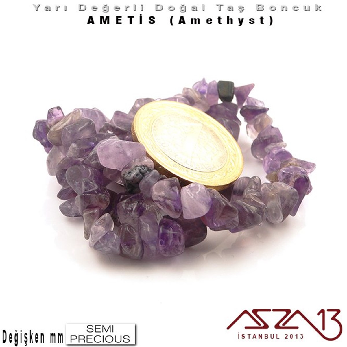 Değişken Ebatlarda - Kırık - Doğal Yüzey - Ametis (Amethyst) Boncuk / 40 cm Dizi Şeklinde