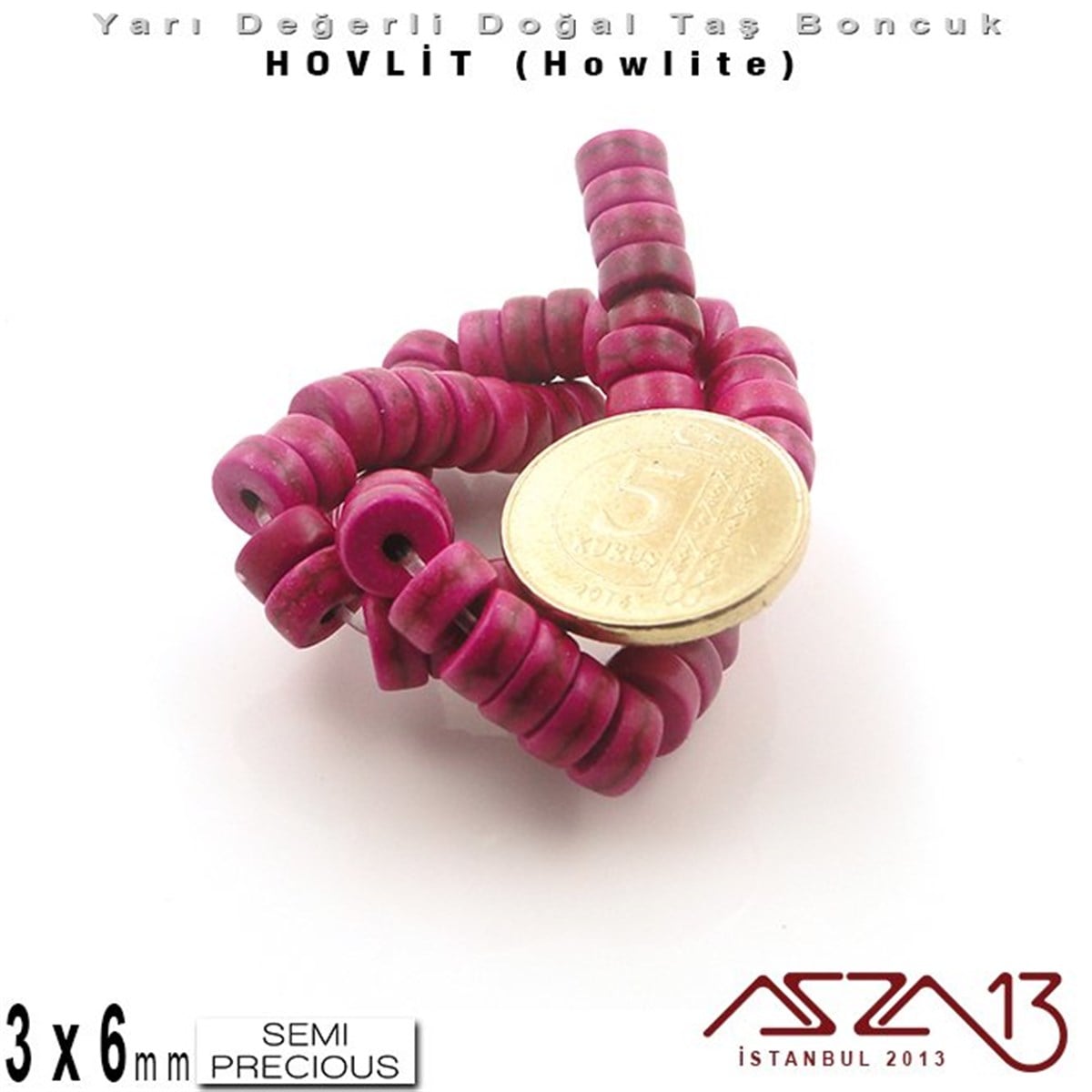 6 mm - Disk - Düz Yüzey - Açık Mor Hovlit (Howlite) Boncuk / 60 Adet