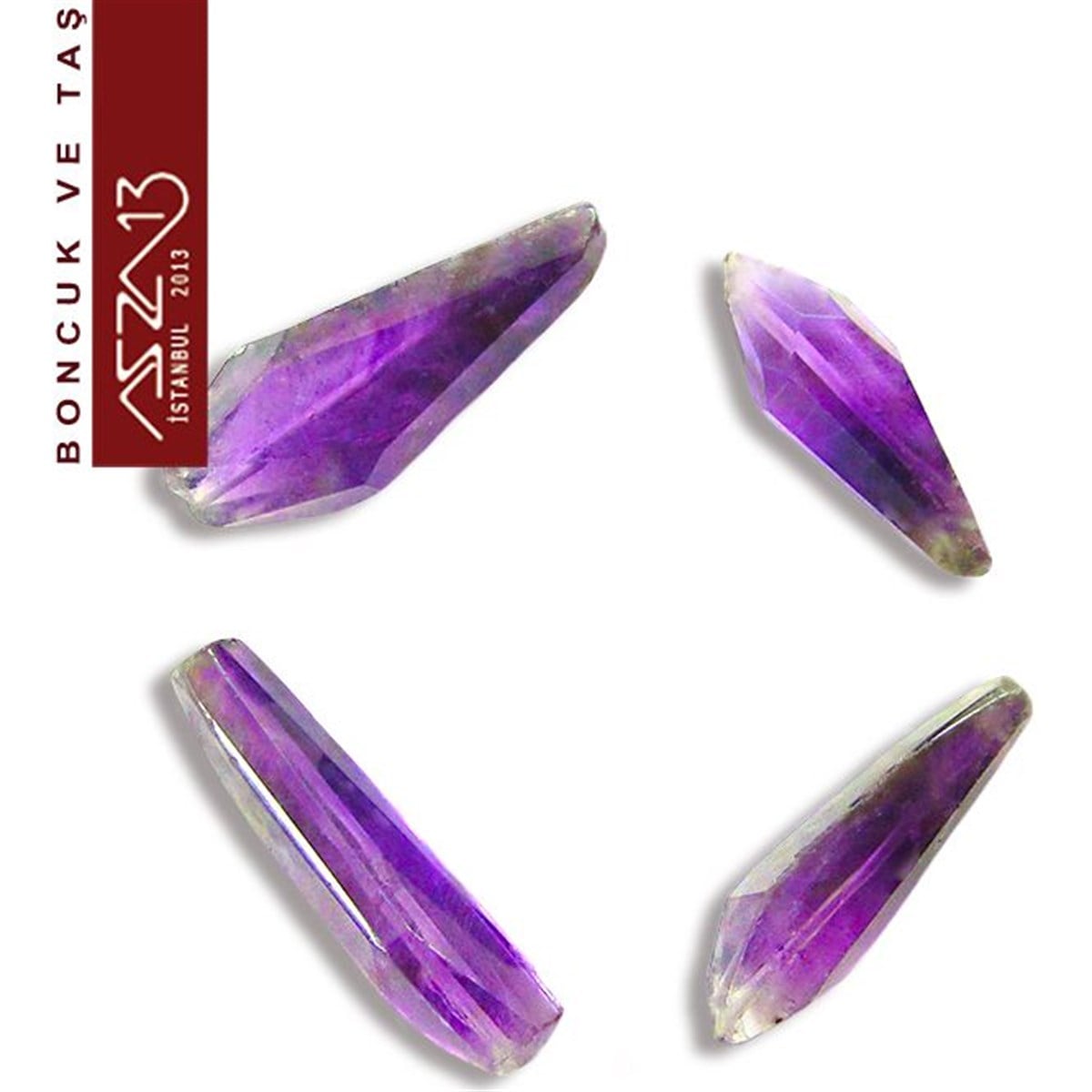 Değişken Boyutlu - Geometrik Damla - Düz Yüzey - Ametis (Amethyst) / 4 Adet