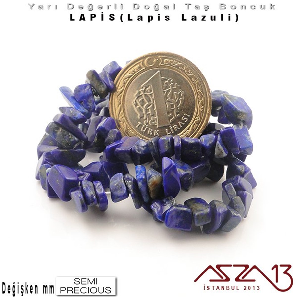 Değişken Ebatlarda - Kırık - Doğal Yüzey - Lapis (Lapis Lazuli) Boncuk / 40 cm Dizi Şeklinde