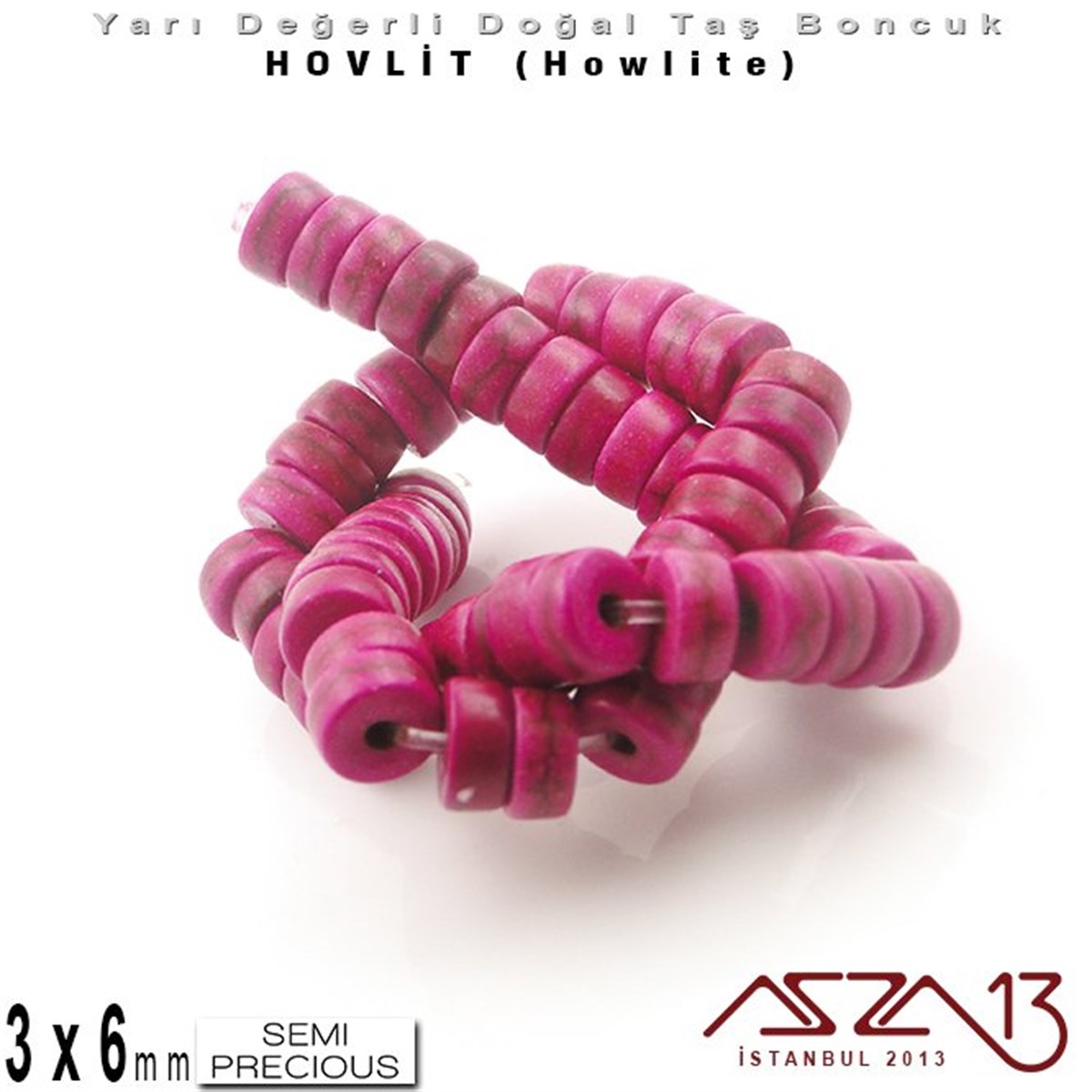 6 mm - Disk - Düz Yüzey - Açık Mor Hovlit (Howlite) Boncuk / 60 Adet