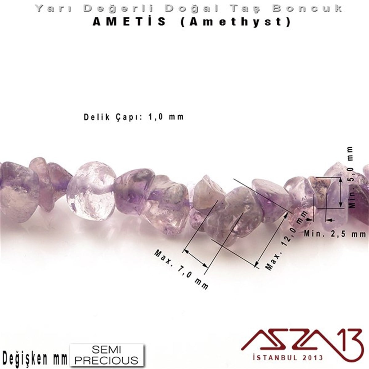 Değişken Ebatlarda - Kırık - Doğal Yüzey - Ametis (Amethyst) Boncuk / 40 cm Dizi Şeklinde