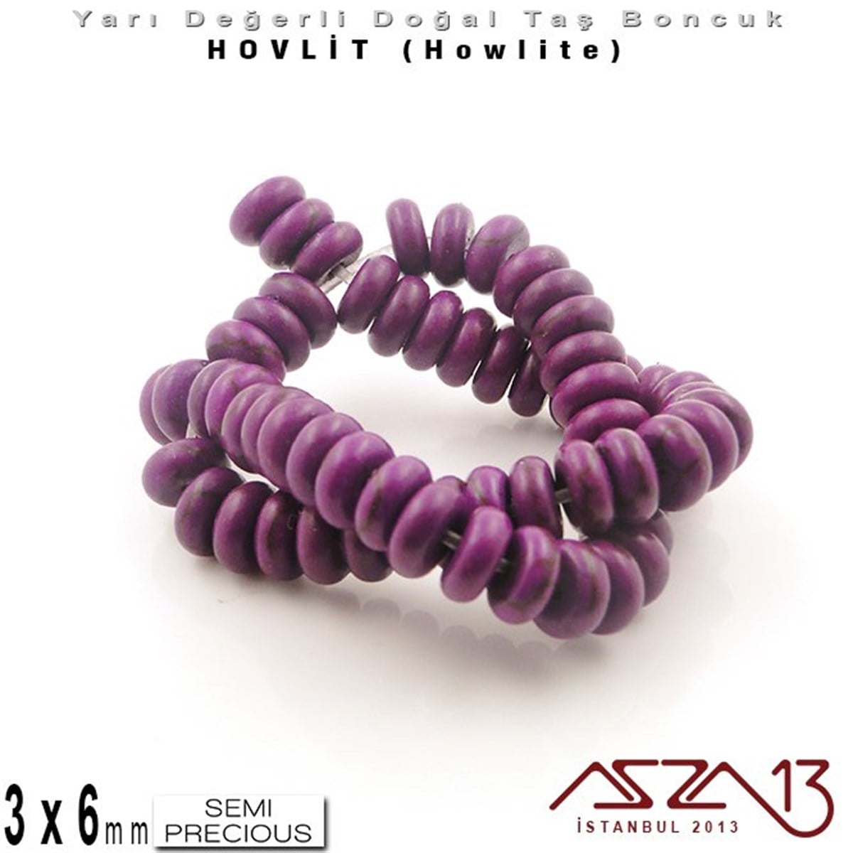 6 mm - Disk - Düz Yüzey - Koyu Mor Hovlit (Howlite) Boncuk / 60 Adet