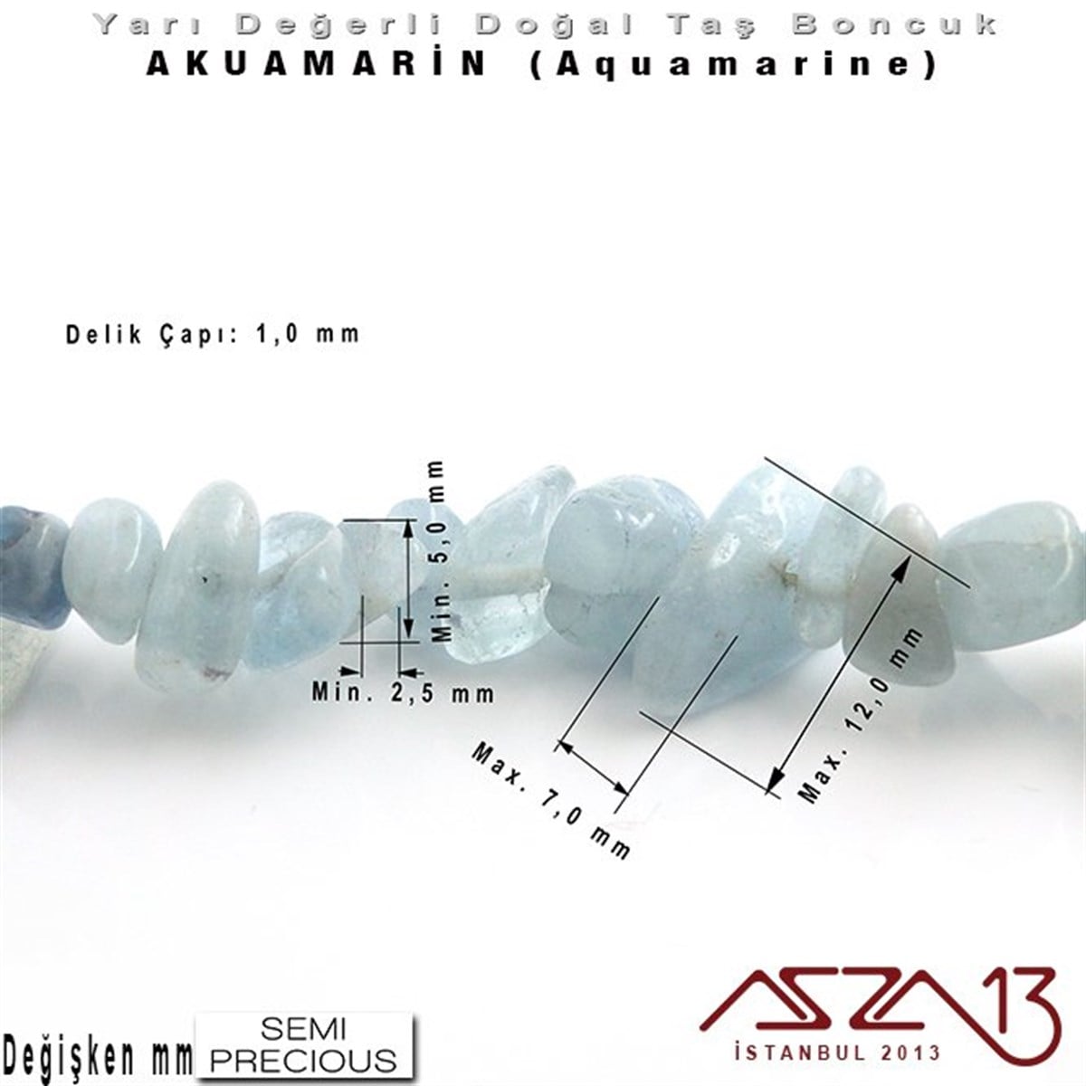 Değişken Ebatlarda - Kırık - Doğal Yüzey - Akuamarin (Aquamarine) Boncuk / 40 cm Dizi Şeklinde