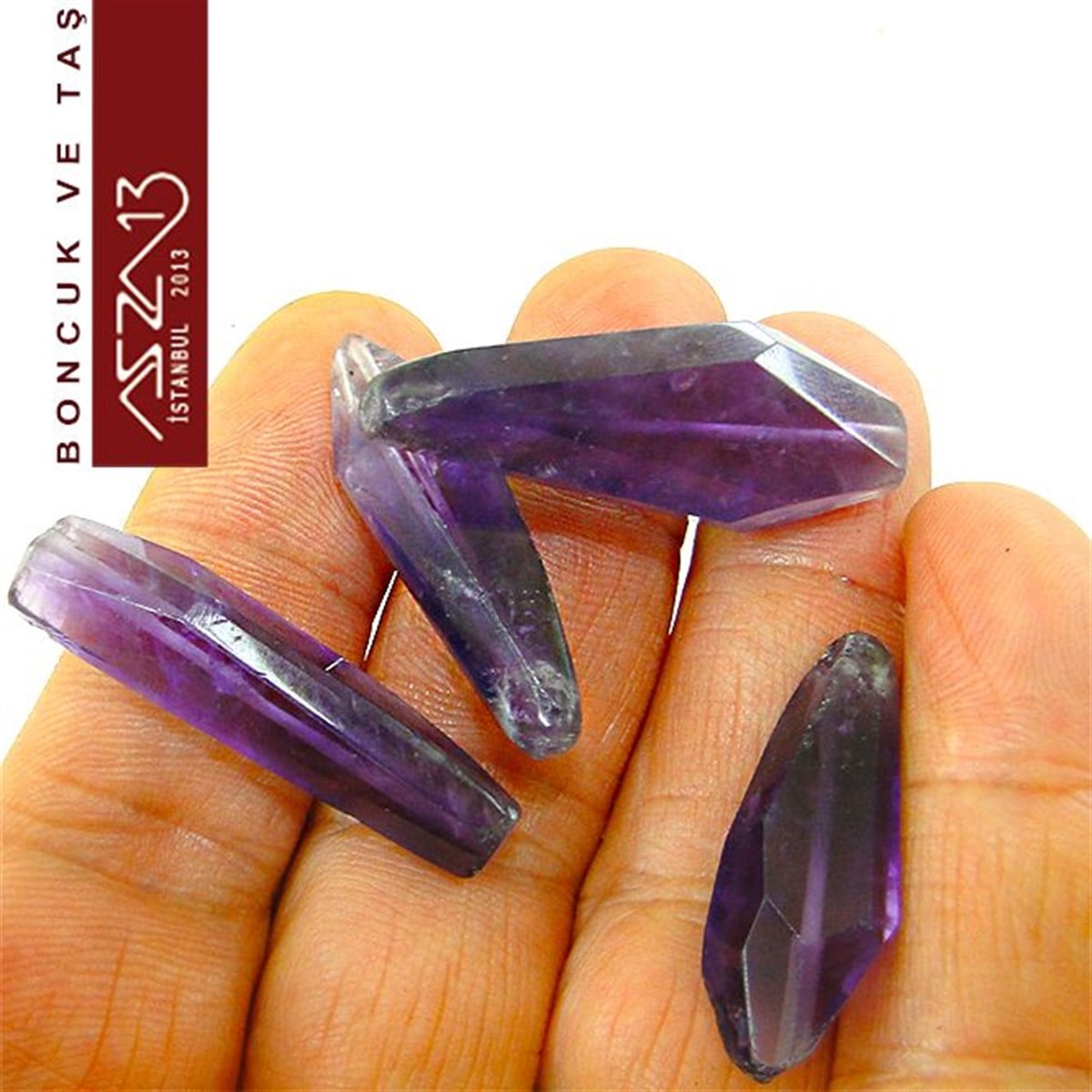 Değişken Boyutlu - Geometrik Damla - Düz Yüzey - Ametis (Amethyst) / 4 Adet