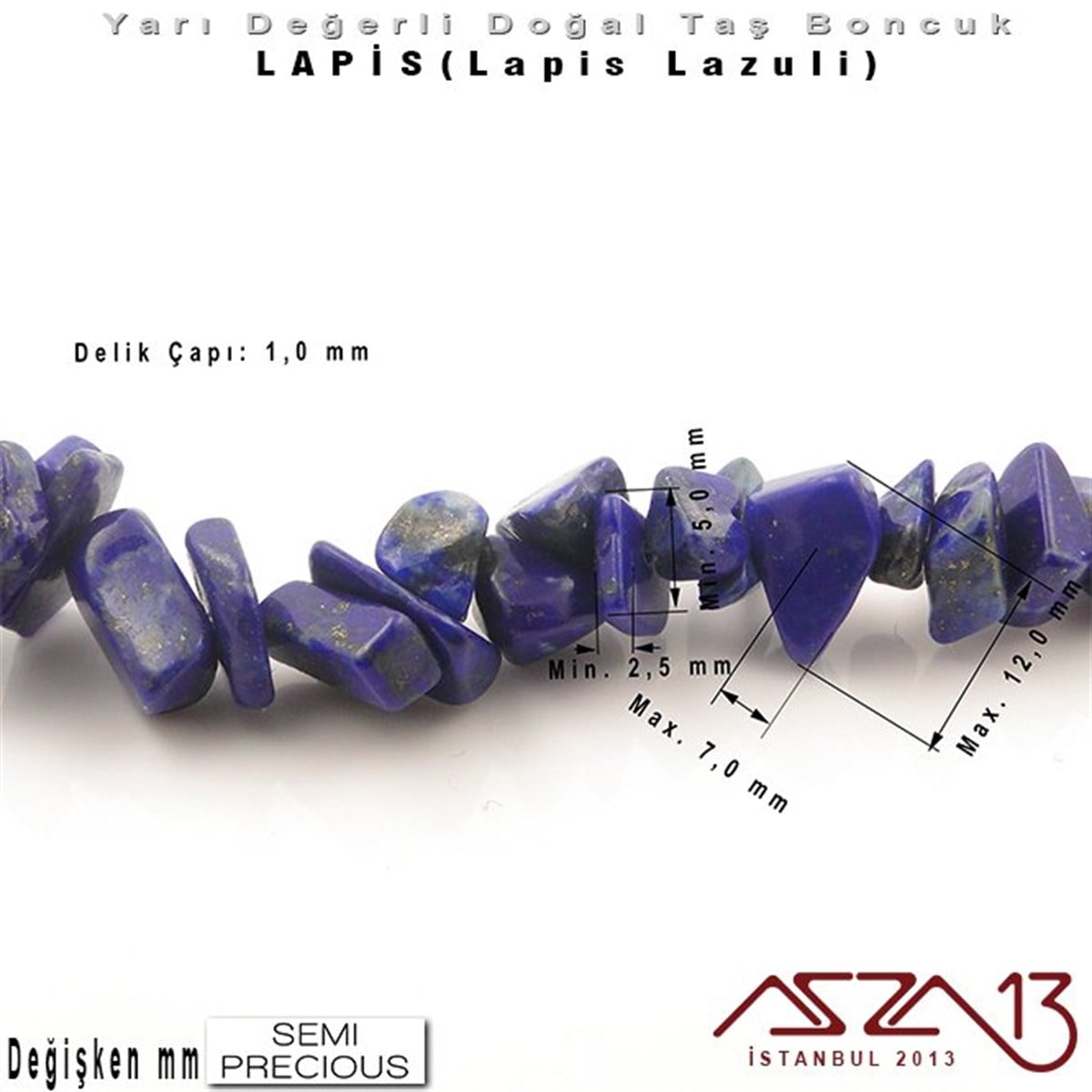 Değişken Ebatlarda - Kırık - Doğal Yüzey - Lapis (Lapis Lazuli) Boncuk / 40 cm Dizi Şeklinde