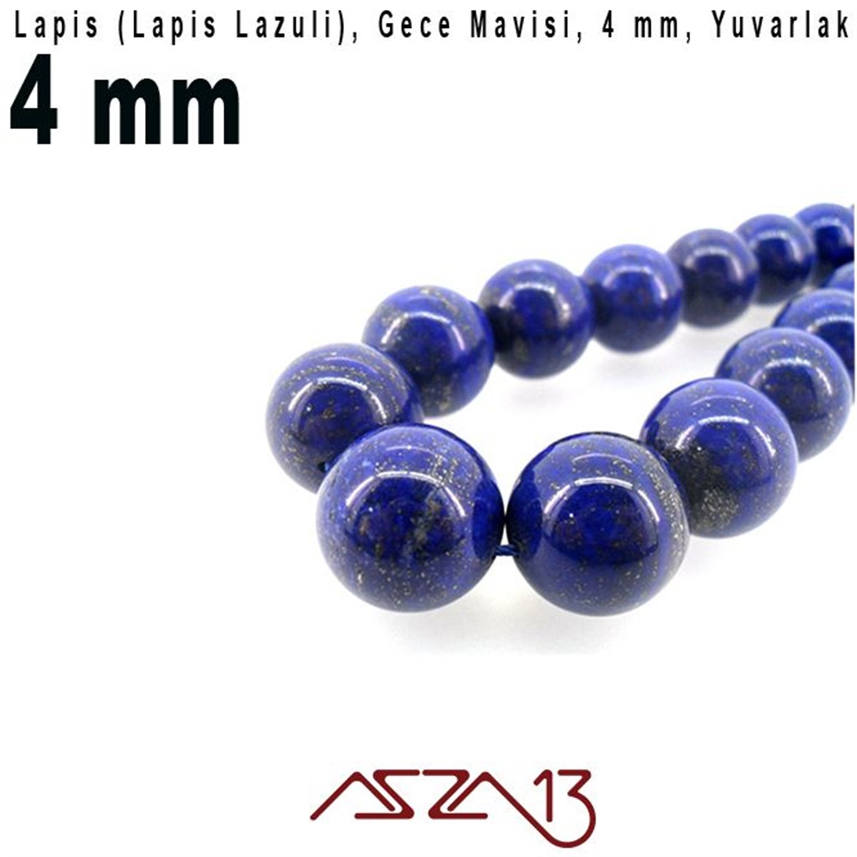 4 mm - Düz Yüzey - Yuvarlak - Lapis (Lapis Lazuli) / 17 Adet