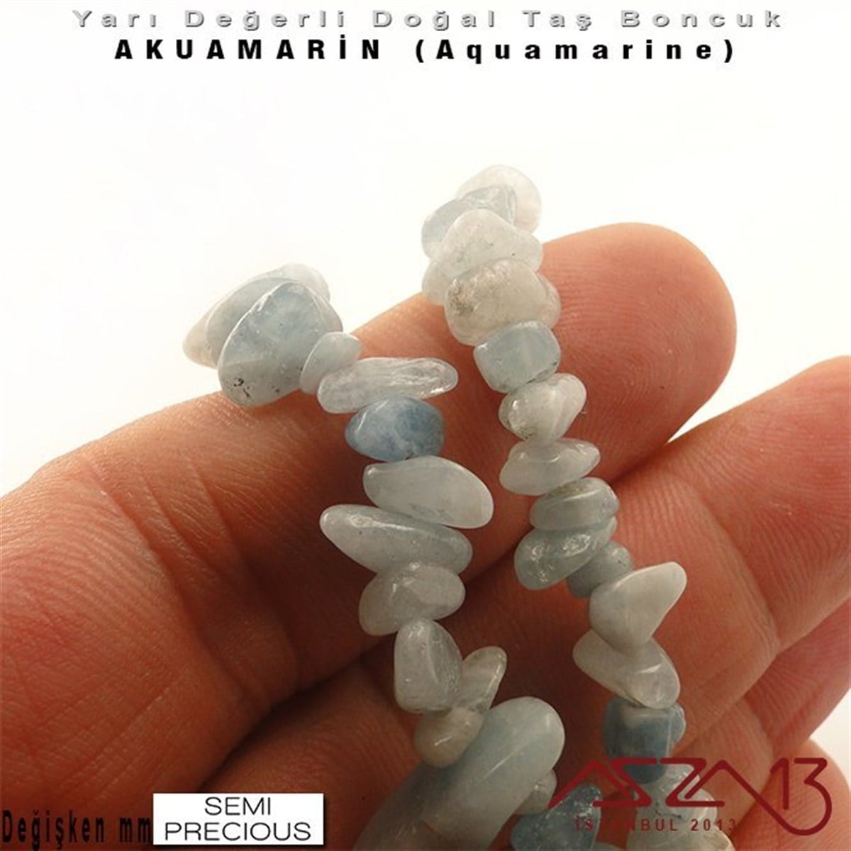 Değişken Ebatlarda - Kırık - Doğal Yüzey - Akuamarin (Aquamarine) Boncuk / 40 cm Dizi Şeklinde