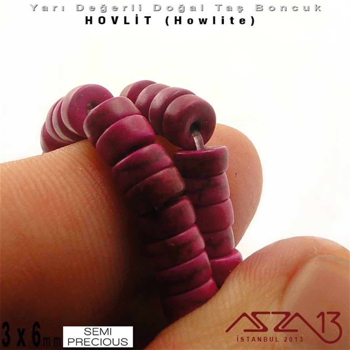 6 mm - Disk - Düz Yüzey - Açık Mor Hovlit (Howlite) Boncuk / 60 Adet
