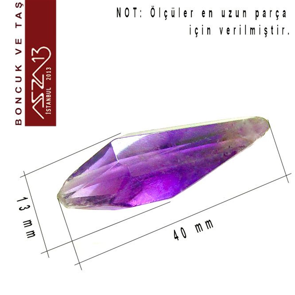 Değişken Boyutlu - Geometrik Damla - Düz Yüzey - Ametis (Amethyst) / 4 Adet