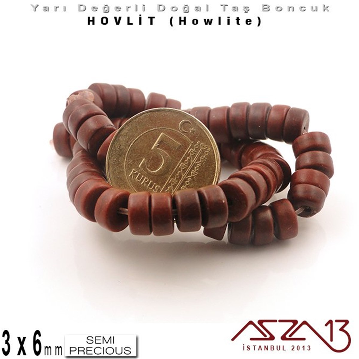 6 mm - Disk - Düz Yüzey - Kakao Hovlit (Howlite) Boncuk / 60 Adet