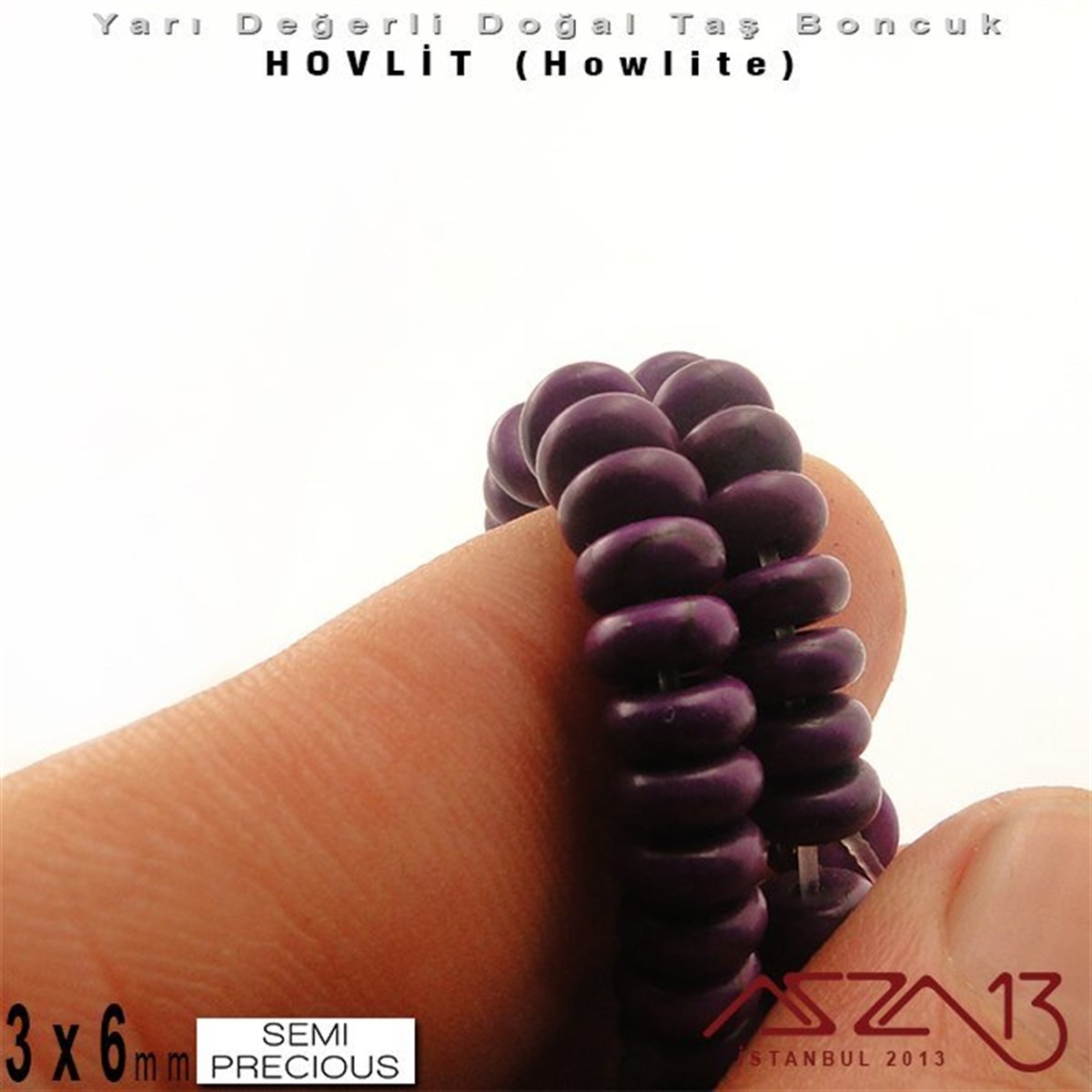 6 mm - Disk - Düz Yüzey - Koyu Mor Hovlit (Howlite) Boncuk / 60 Adet