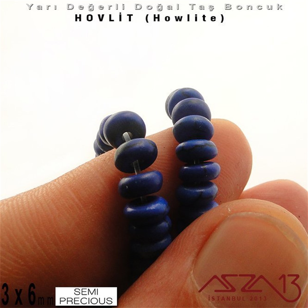 6 mm - Disk - Düz Yüzey - Koyu Mavi Hovlit (Howlite) Boncuk / 60 Adet