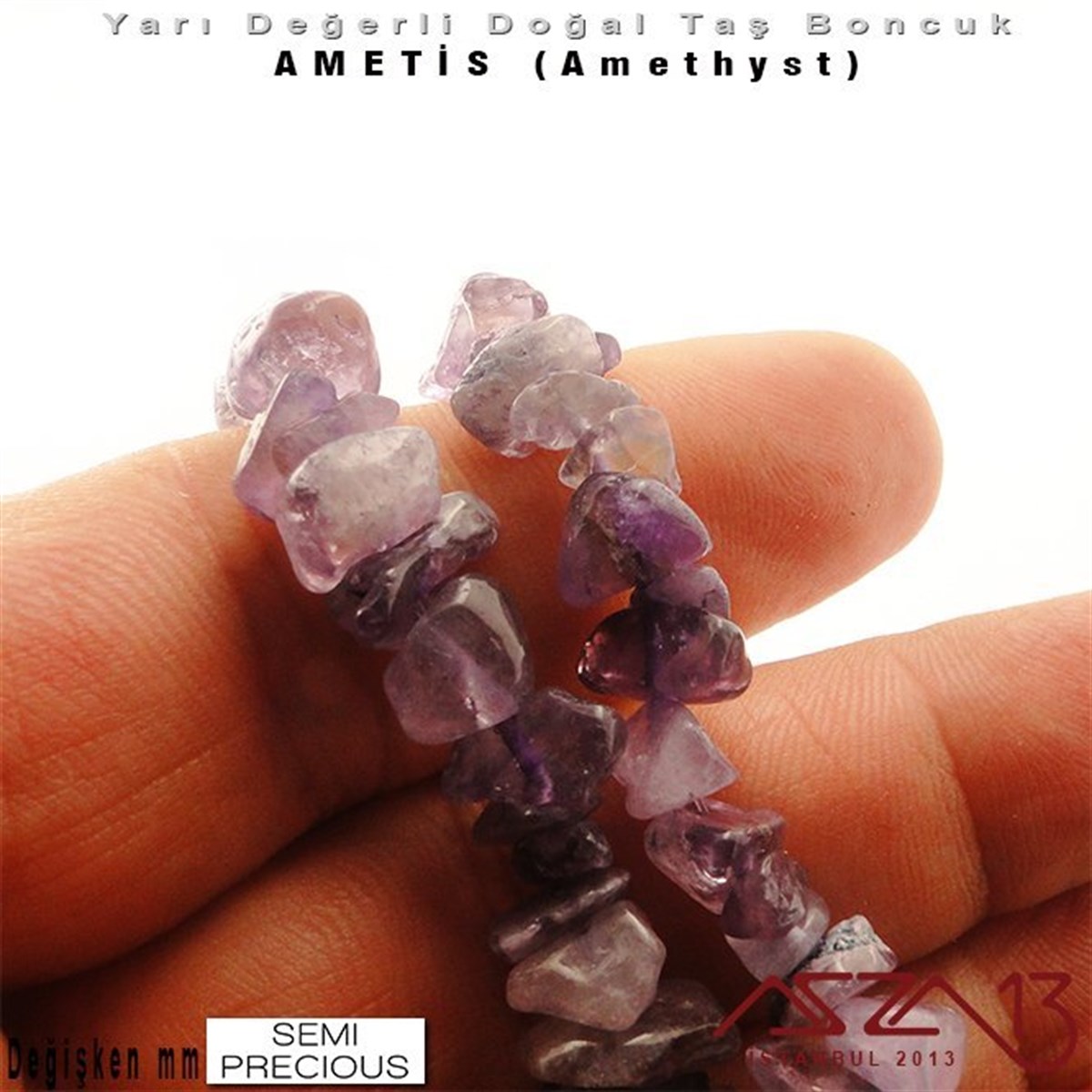 Değişken Ebatlarda - Kırık - Doğal Yüzey - Ametis (Amethyst) Boncuk / 40 cm Dizi Şeklinde