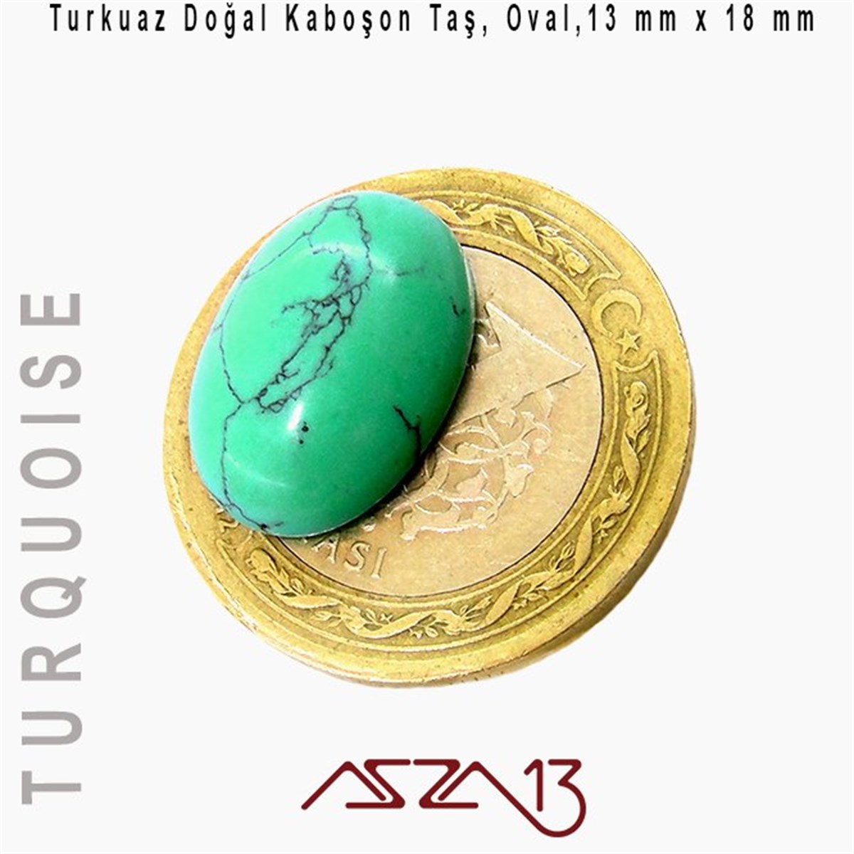 Turkuaz 13x18 mm, Doğal Taş Kaboşon / Paket İçeriği 1 Adet
