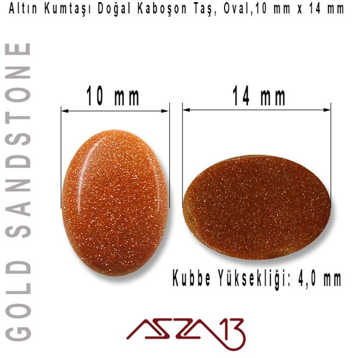 Altın Kumtaşı 10x14 mm, Doğal Taş Kaboşon / Paket İçeriği 1 Adet