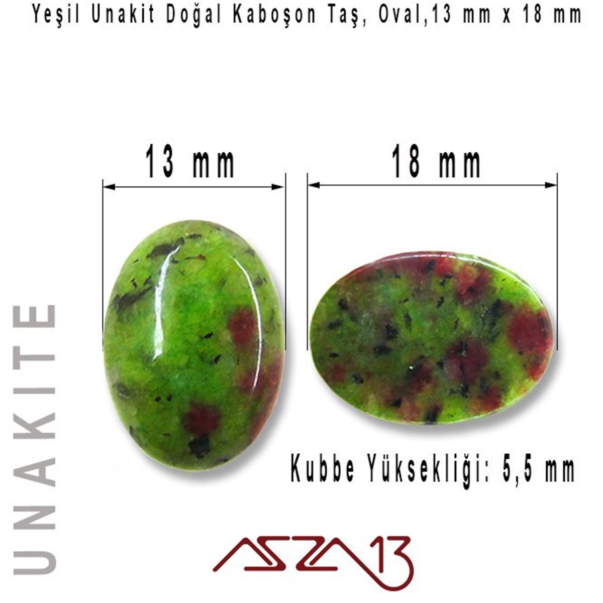 Yeşil Unakit, 13x18 mm, Doğal Taş Kaboşon / Paket İçeriği 1 Adet