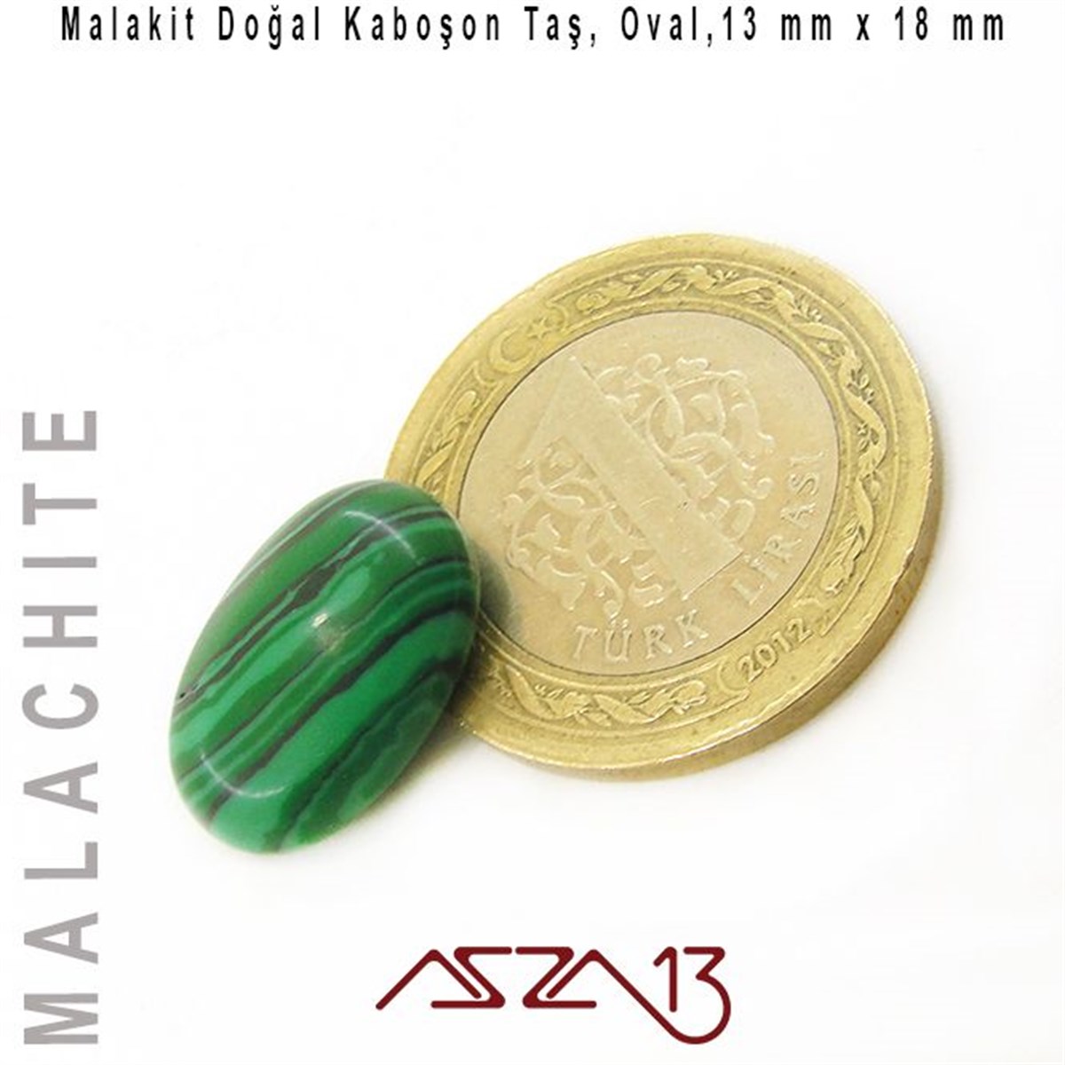 Malakit, 13x18 mm, Doğal Taş Kaboşon / Paket İçeriği 1 Adet