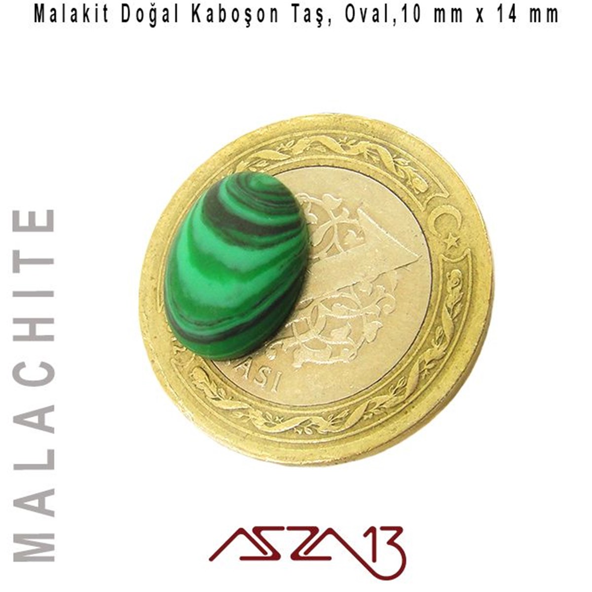 Malakit 10x14 mm, Doğal Taş Kaboşon / Paket İçeriği 1 Adet