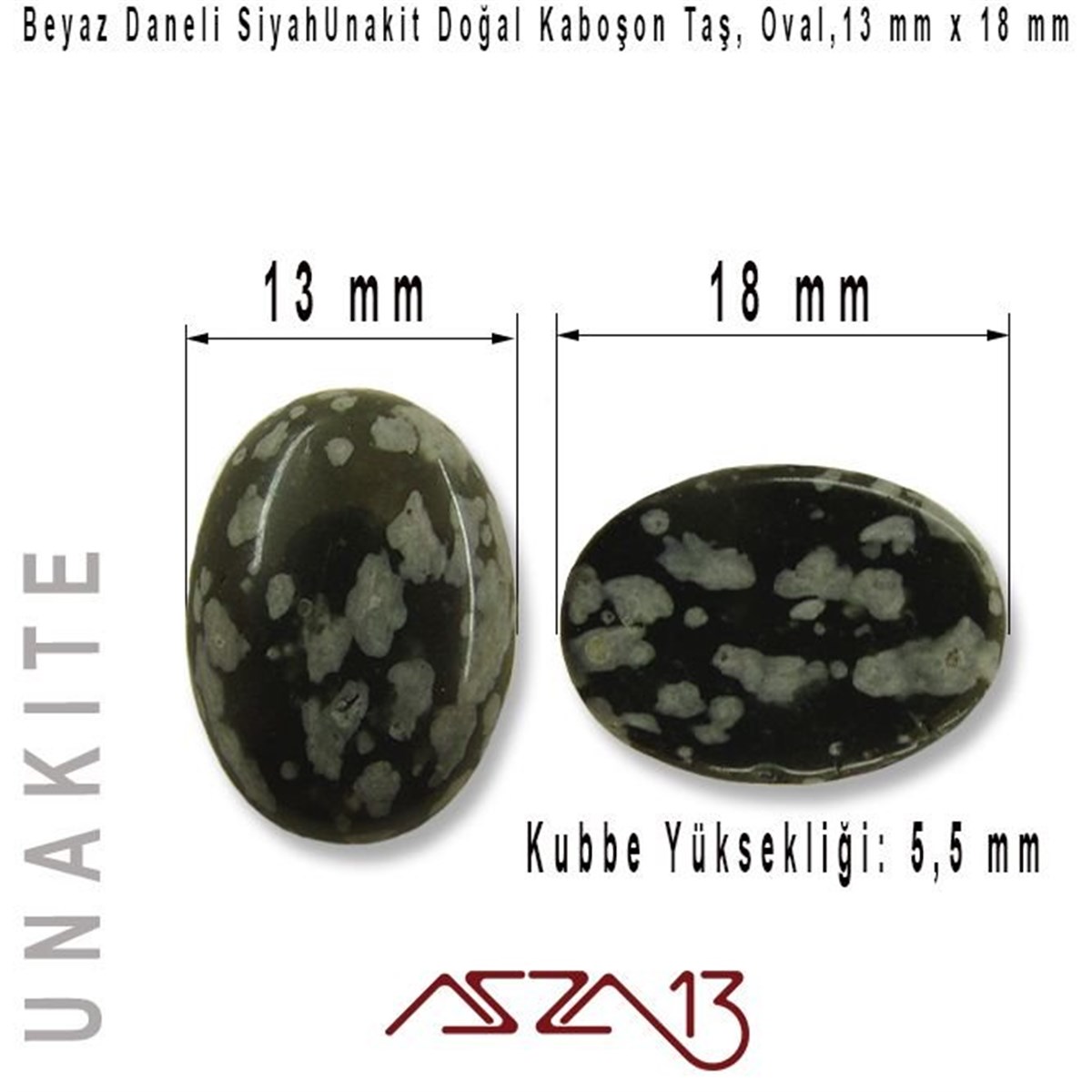 Siyah Unakit, 13x18 mm, Doğal Taş Kaboşon / Paket İçeriği 1 Adet