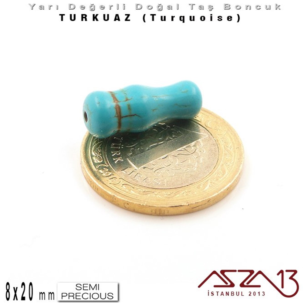 8x20 mm - İmame - Düz Yüzey - Mavi Turkuaz (Turquoise) / 1 Adet