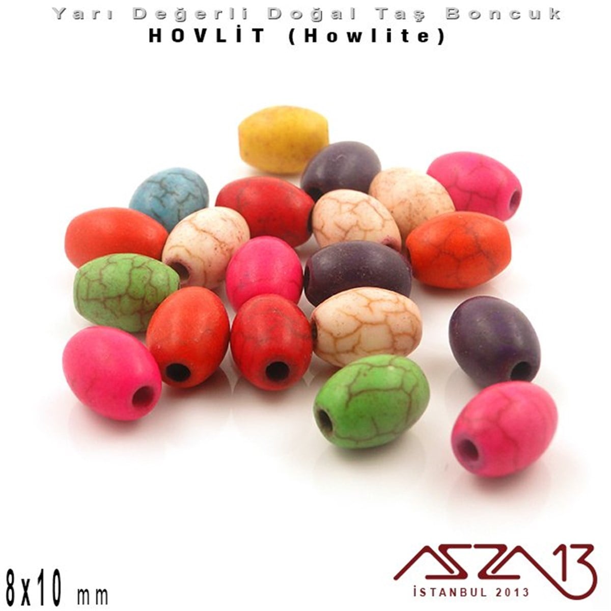 8x10 mm - Oval - Düz Yüzey - Karışık Renk Hovlit (Hovlite) / 20 Adet