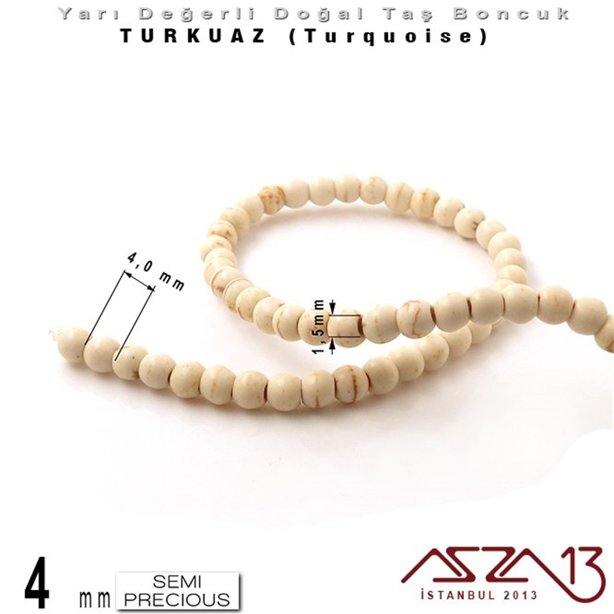 4 mm - Yuvarlak - Düz Yüzey - Beyaz Turkuaz (Turquoise) / 111 Adet