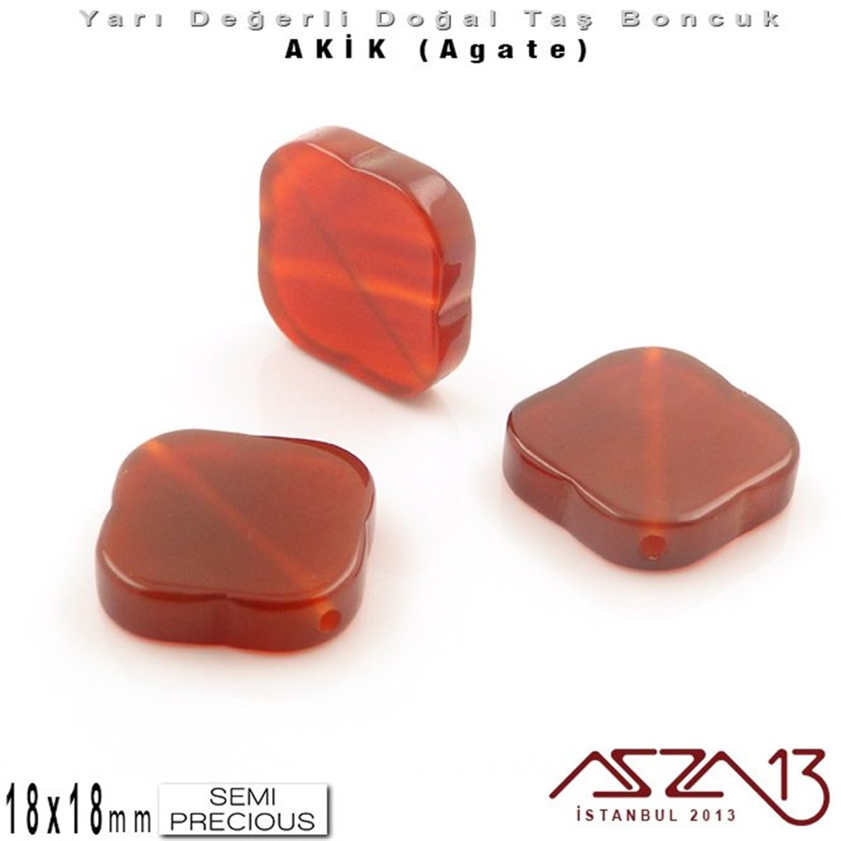 18x18 mm - Rhombus - Düz Yüzey - Akik (Agate) / 3 Adet
