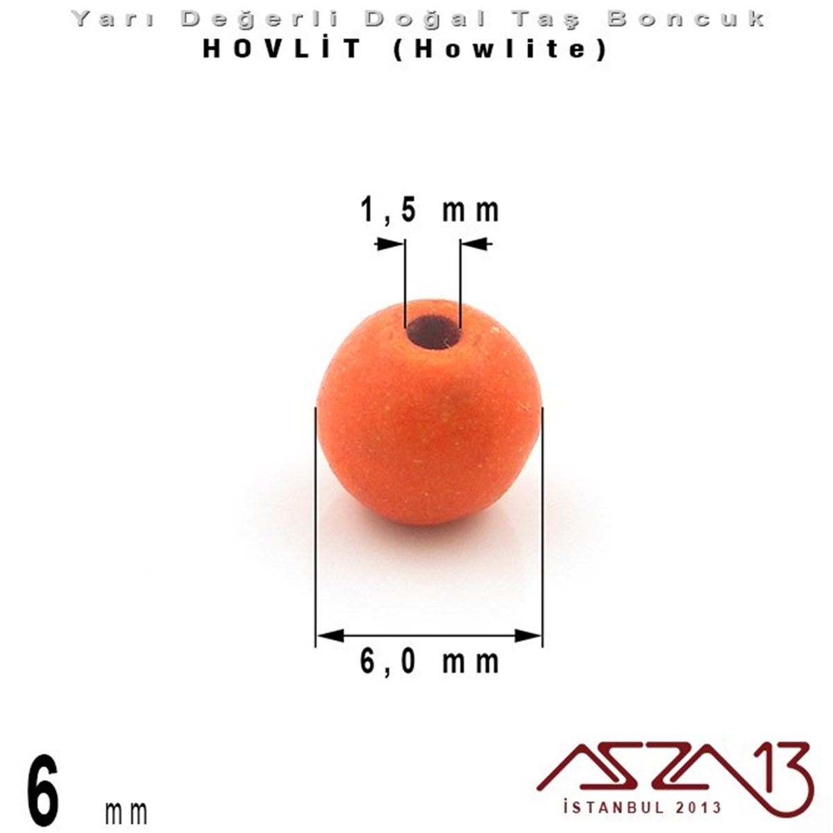 6 mm - Yuvarlak - Düz Yüzey - Karışık Renk Hovlit (Hovlite) / 20 Adet